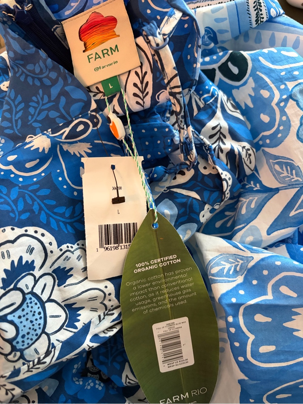 FARM Rio Blue and White Floral Tiered Midi Dress - Picture 5 of 6